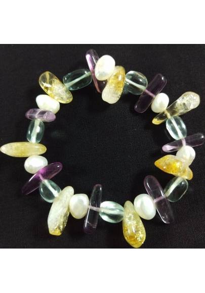 Braccialetto in Quarzo CITRINO FLUORITE e IALINO Bracciale con Perle Naturali-1
