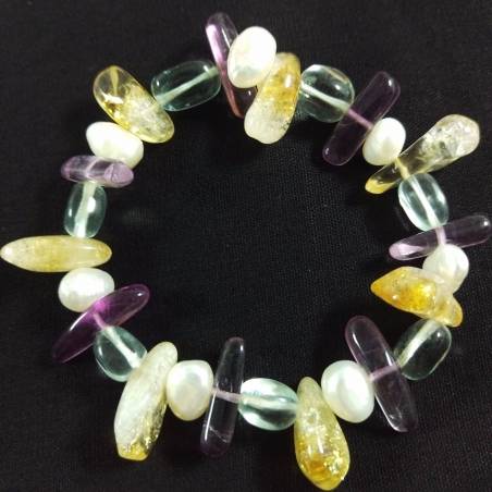 Braccialetto in Quarzo CITRINO FLUORITE e IALINO Bracciale con Perle Naturali-1