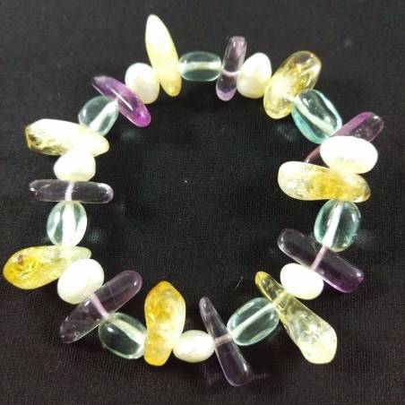 Braccialetto in Quarzo CITRINO FLUORITE e IALINO Bracciale con Perle Naturali-2