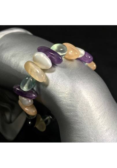 Adularia MOONSTONE Bracelet - Purple Fluorite and Obsidian with PEARL-1