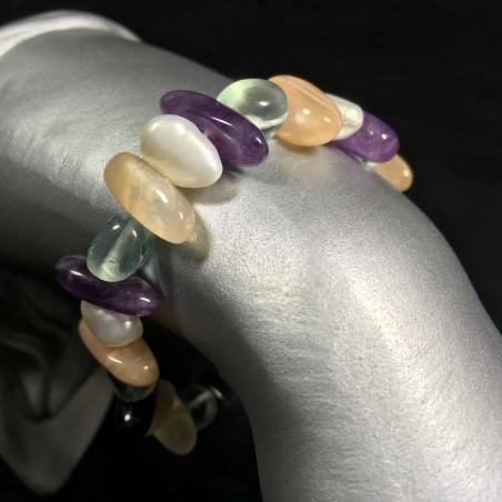 Adularia MOONSTONE Bracelet - Purple Fluorite and Obsidian with PEARL-1