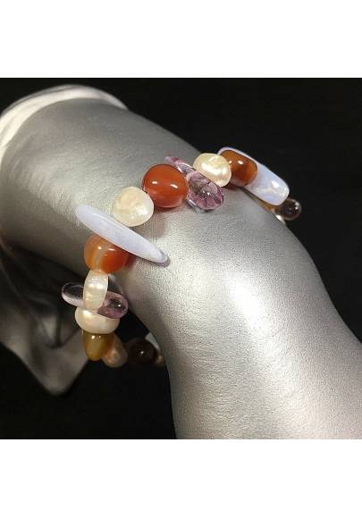 BRACELET dans Calcédoine - Cornaline e Fluorine Bracelet Avec Perles Naturel-1