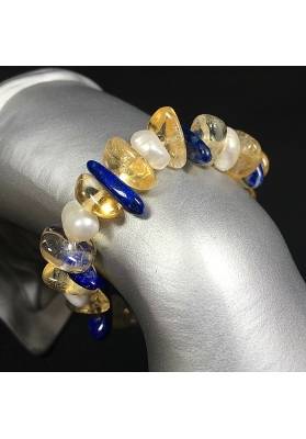 Braccialetto in Quarzo CITRINO e LAPISLAZZULI Bracciale con PERLE Idea Regalo A+-1