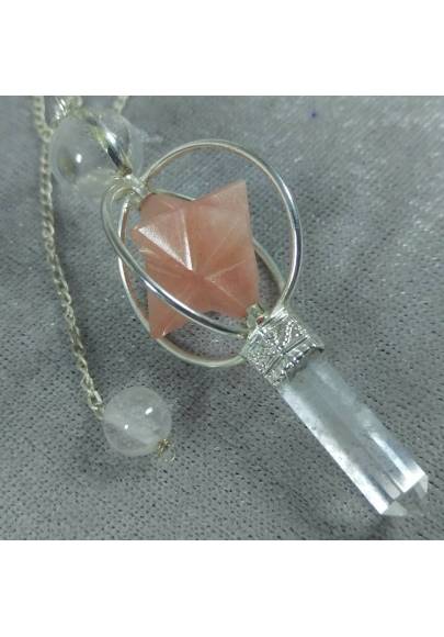 Pendulum in Hyaline Quartz with Rotating Merkaba in Rose Quartz Divination Crystals-1