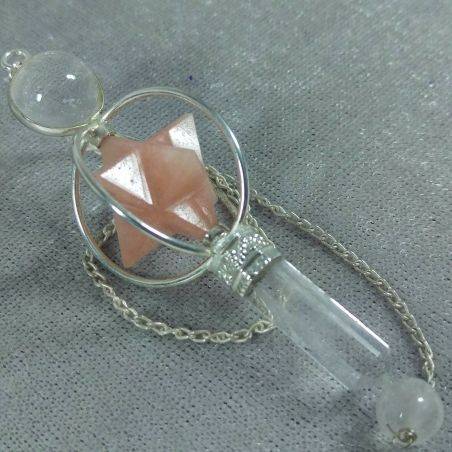 Pendulum in Hyaline Quartz with Rotating Merkaba in Rose Quartz Divination Crystals-3