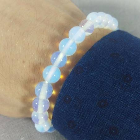 Bracelet in Spherical Beads of OPALITE Quartz 8mm Unisex Jewel MINERALS Zen-1