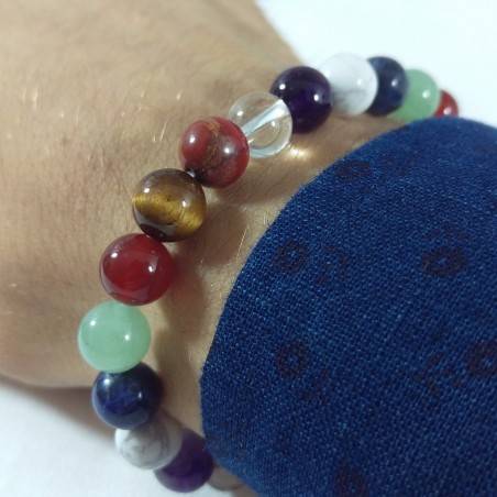 7 Chakra - Seven Chakra Bracelet Carnelian Rose Quartz Red Jasper Spherical Beads-1