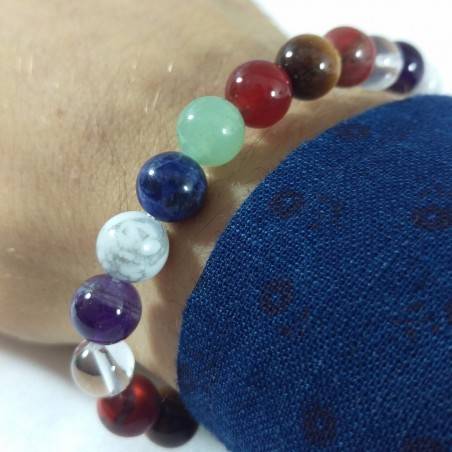 7 Chakra - Seven Chakra Bracelet Carnelian Rose Quartz Red Jasper Spherical Beads-2