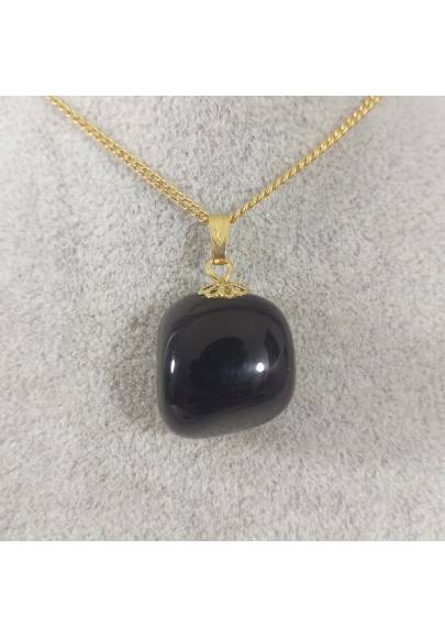Ciondolo Fiore di Onice Nero Dorato Collana Charm Pendente Minerali Regalo Reiki-1
