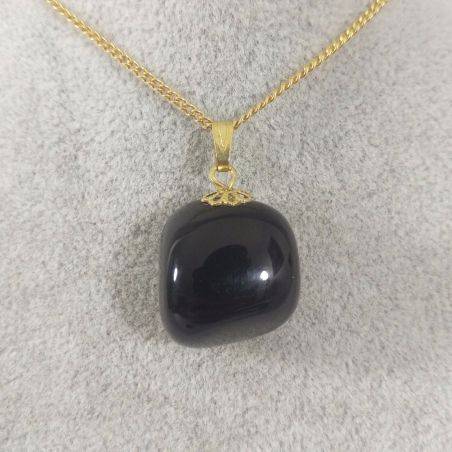Ciondolo Fiore di Onice Nero Dorato Collana Charm Pendente Minerali Regalo Reiki-1