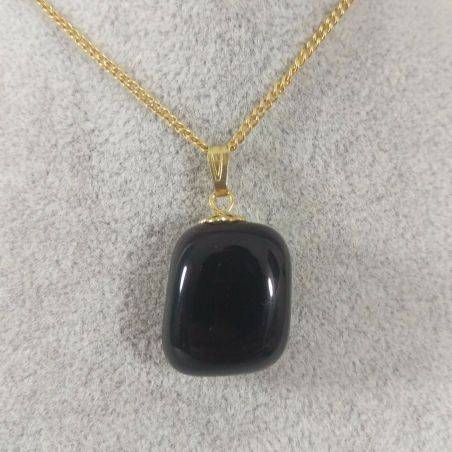 Ciondolo Fiore di Onice Nero Dorato Collana Charm Pendente Minerali Regalo Reiki-2