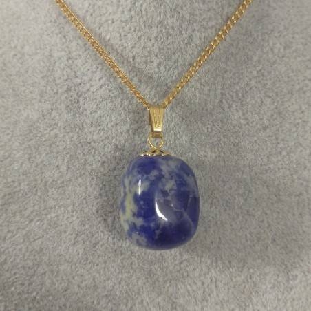 Golden Flower Pendant in Sodalite Quartz Necklace Charm Crystal Healing Zen A+-1