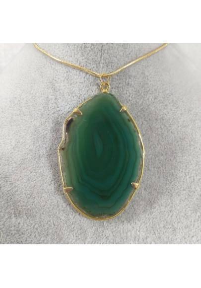 Green Agate Slice Pendant Necklace Charm Charm MINERALS Chakra Zen-1
