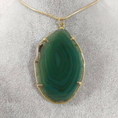 Green Agate Slice Pendant Necklace Charm Charm MINERALS Chakra Zen-1