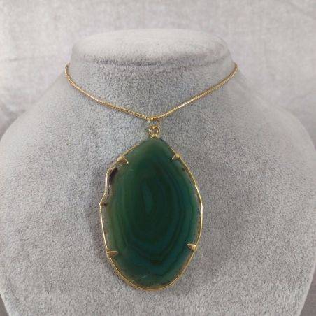 Green Agate Slice Pendant Necklace Charm Charm MINERALS Chakra Zen-2