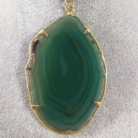 Green Agate Slice Pendant Necklace Charm Charm MINERALS Chakra Zen-3