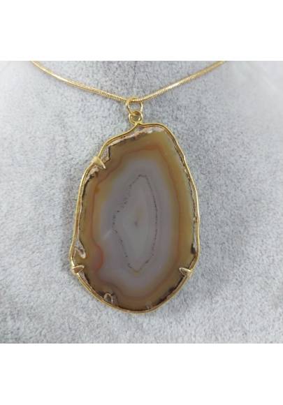 Colgante en Placa d'Ágata Marrón Collar Pendente Charm Minerales Chakra Zen-1