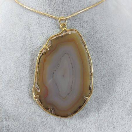 Colgante en Placa d'Ágata Marrón Collar Pendente Charm Minerales Chakra Zen-1