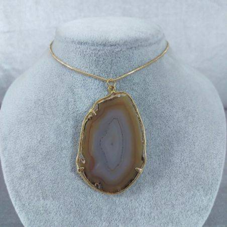 Colgante en Placa d'Ágata Marrón Collar Pendente Charm Minerales Chakra Zen-2