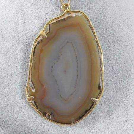 Colgante en Placa d'Ágata Marrón Collar Pendente Charm Minerales Chakra Zen-3