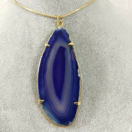 Pendentif dans tranche d'Agate Violet - BLEU Collier Charm Minéraux Chakra Zen-2