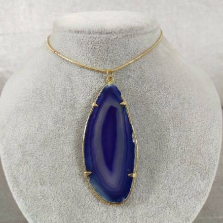 Pendentif dans tranche d'Agate Violet - BLEU Collier Charm Minéraux Chakra Zen-3