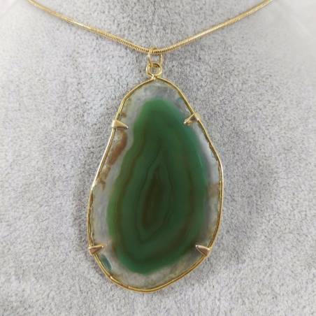 Emerald Green Agate Slice Pendant Necklace Charm Charm MINERALS Chakra-1