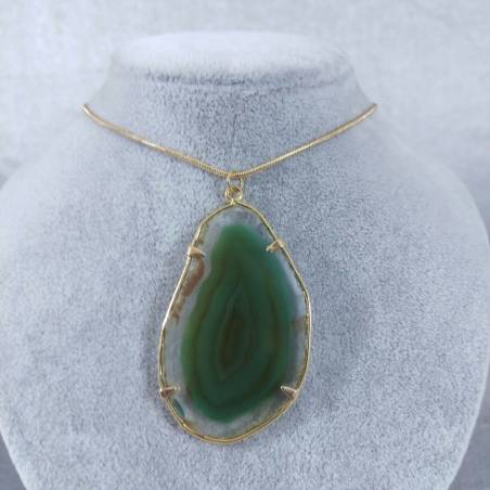 Emerald Green Agate Slice Pendant Necklace Charm Charm MINERALS Chakra-2