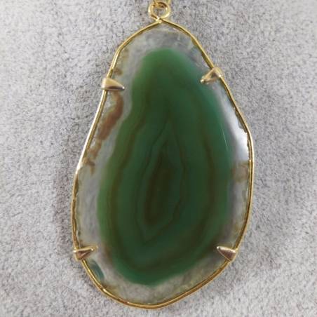 Emerald Green Agate Slice Pendant Necklace Charm Charm MINERALS Chakra-3