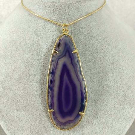 Purple Agate Slice Pendant Necklace Charm Charm MINERALS Chakra Zen-2