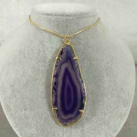 Purple Agate Slice Pendant Necklace Charm Charm MINERALS Chakra Zen-3