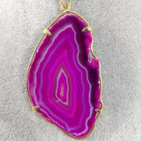 Fuchsia / Pink Agate Slice Pendant Necklace Charm Charm MINERALS Chakra Zen-2
