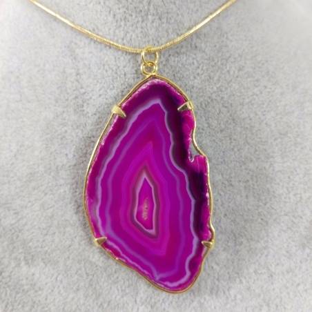 Fuchsia / Pink Agate Slice Pendant Necklace Charm Charm MINERALS Chakra Zen-3