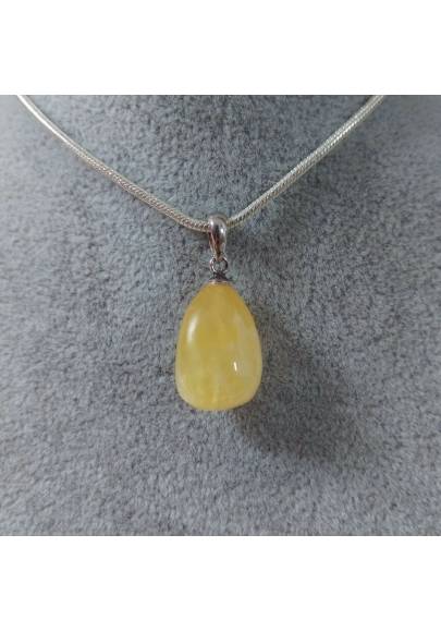 Pendant in Yellow Calcite on Sterling Silver 925 Necklace Jewel Crystal Healing Zen-1