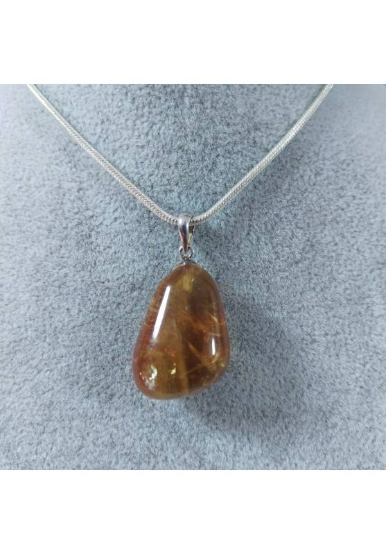 Ciondolo in Calcite Mielata Ambrata su ARGENTO 925 Collana Minerali Ambra Reiki-1