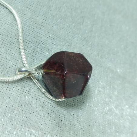 Pendant in GARNET Faceted on Sterling Silver 925 Necklace Jewel MINERALS Charm-2