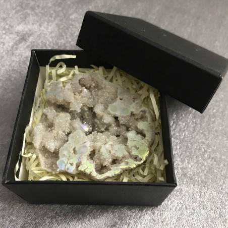 Geode PLATINO in AQUA AURA + Scatola Quarzo Ialino Brillante Cristallo di Rocca-3