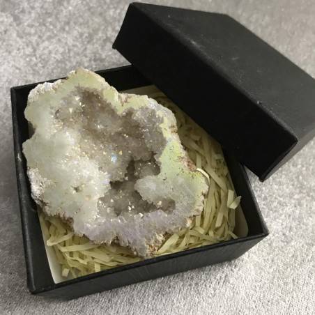 Geode PLATINO in AQUA AURA + Scatola Quarzo Ialino Brillante Cristallo di Rocca-4