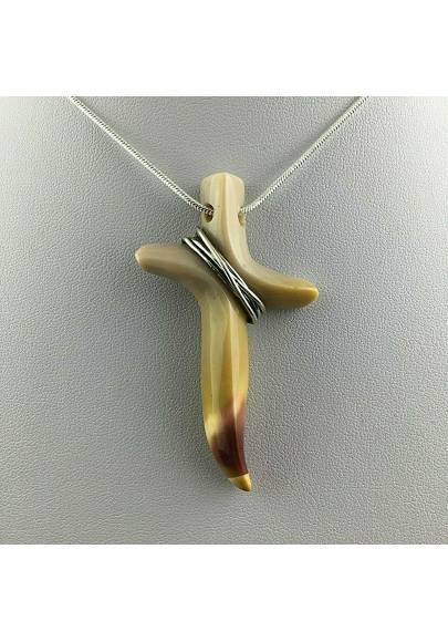 Handmade Cross Cross in Picture Jasper with Silver Plated Necklace Gift Idea-1