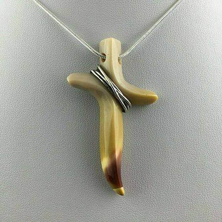 Handmade Cross Cross in Picture Jasper with Silver Plated Necklace Gift Idea-1