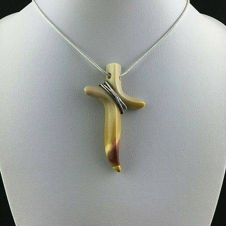 Handmade Cross Cross in Picture Jasper with Silver Plated Necklace Gift Idea-2