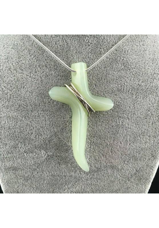 Colgante Cruce en JADE y PLATA Real Collar Joya Chakra Reiki-1