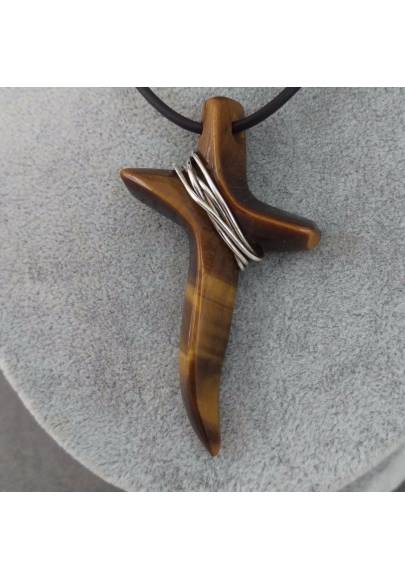 Tiger’s Eye Cross Pendant REAL SILVER Necklace Jewel Chakra Super RARE-1