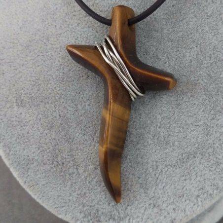 Tiger’s Eye Cross Pendant REAL SILVER Necklace Jewel Chakra Super RARE-1