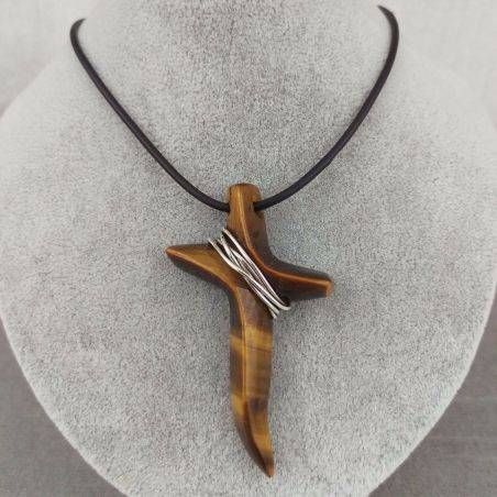 Tiger’s Eye Cross Pendant REAL SILVER Necklace Jewel Chakra Super RARE-2
