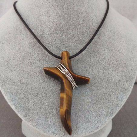 Tiger’s Eye Cross Pendant REAL SILVER Necklace Jewel Chakra Super RARE-3