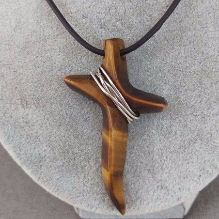 Tiger’s Eye Cross Pendant REAL SILVER Necklace Jewel Chakra Super RARE-4