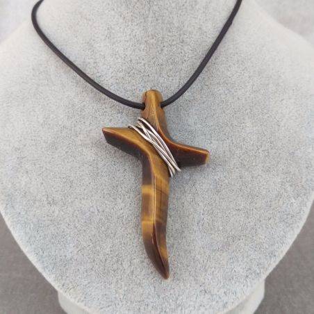 Tiger’s Eye Cross Pendant REAL SILVER Necklace Jewel Chakra Super RARE-5