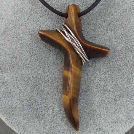 Tiger’s Eye Cross Pendant REAL SILVER Necklace Jewel Chakra Super RARE-6