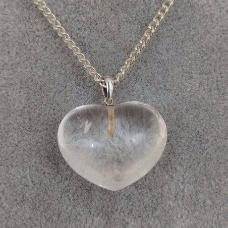 HYALINE Quartz Heart Pendant Sterling Silver 925 Necklace Chain Rock CRYSTAL-1